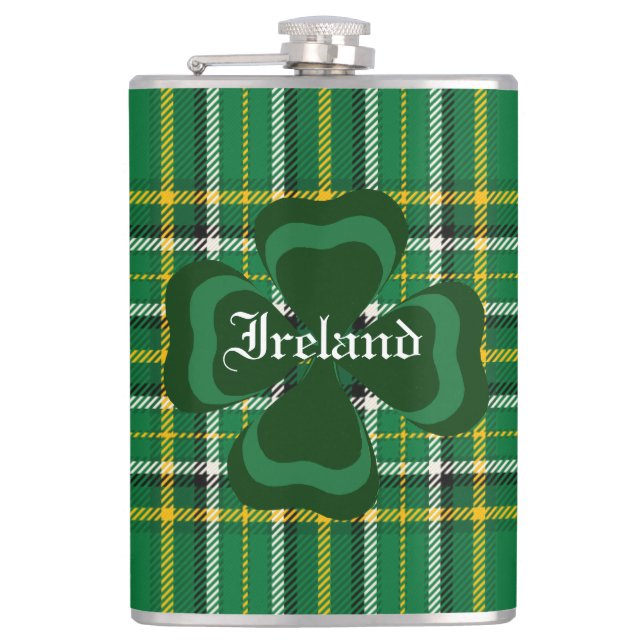 Ireland National Tartan, Shamrock Customize name Hip Flask (Front)