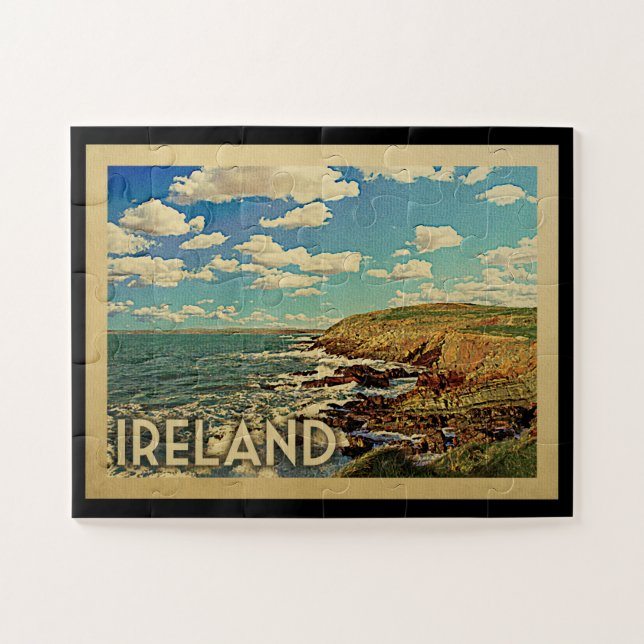 Ireland Ocean Cliffs Vintage Travel Jigsaw Puzzle (Horizontal)
