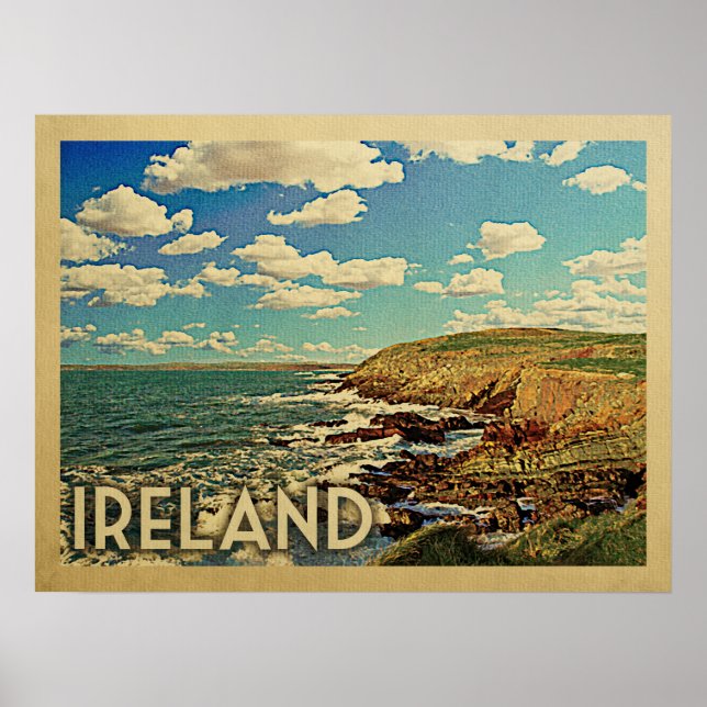 Ireland Ocean Cliffs Vintage Travel Poster (Front)