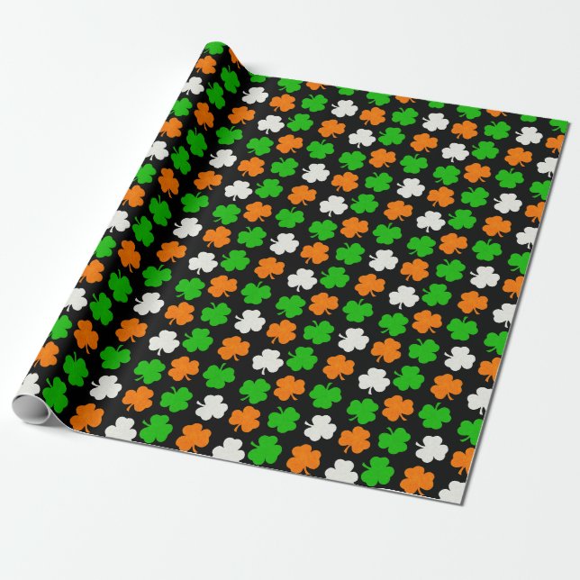 Ireland Papercut Shamrocks - Black Wrapping Paper (Unrolled)