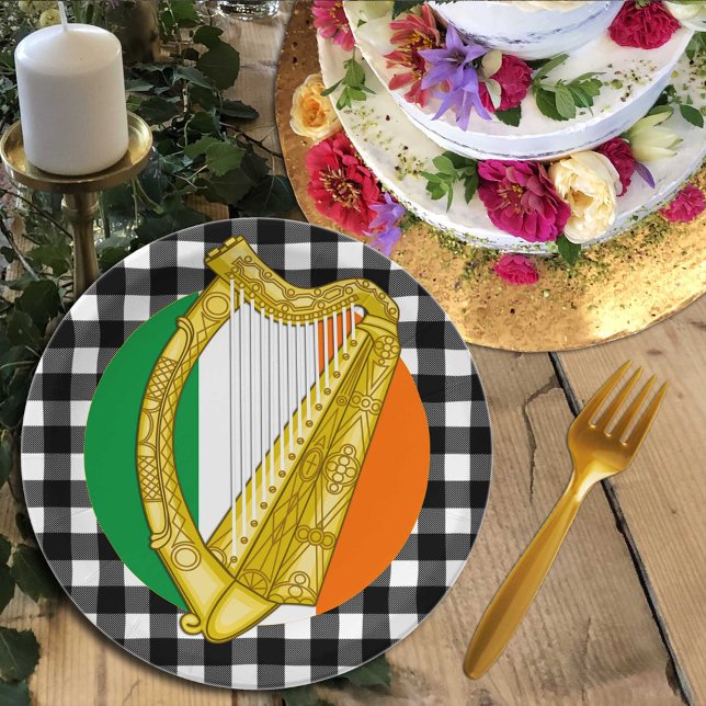 Ireland Plate, Harp, buffalo plaid & Irish Flag Paper Plate (Creator Uploaded)