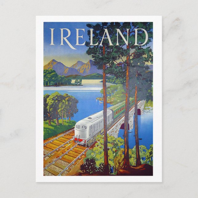 Ireland, railway, landscape view, vintage, travel postcard (Front)