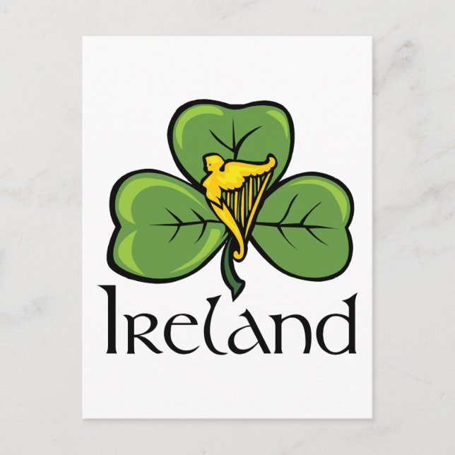 Ireland Shamrock and Harp Postcard (Front)