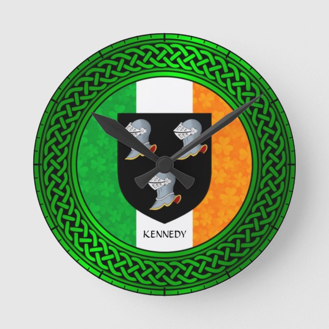 Ireland Shamrock Flag - Kennedy Round Clock (Front)