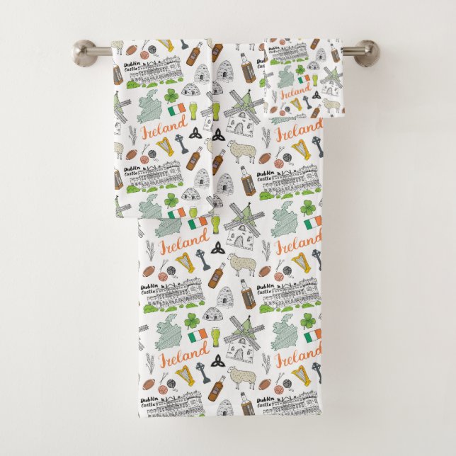 Ireland Sketch Doodle Pattern Bath Towel Set (Insitu)