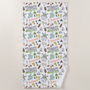 Ireland Sketch Doodle Pattern Beach Towel