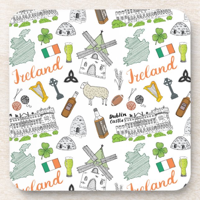 Ireland Sketch Doodle Pattern Coaster (Front)