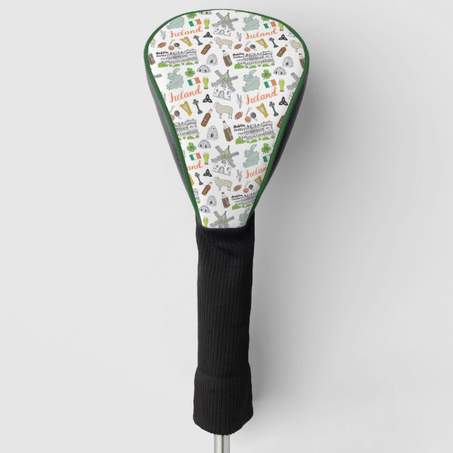 Ireland Sketch Doodle Pattern Golf Head Cover (Front)