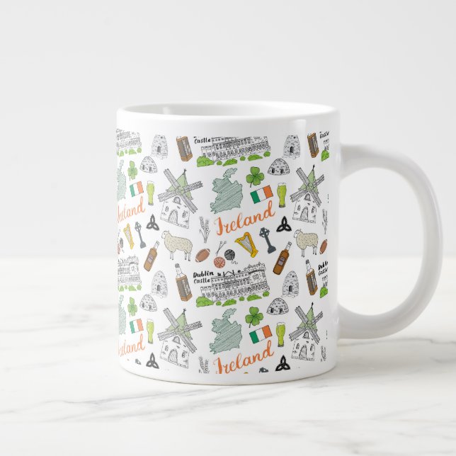 Ireland Sketch Doodle Pattern Large Coffee Mug (Right)
