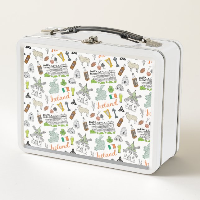 Ireland Sketch Doodle Pattern Metal Lunch Box (Front)
