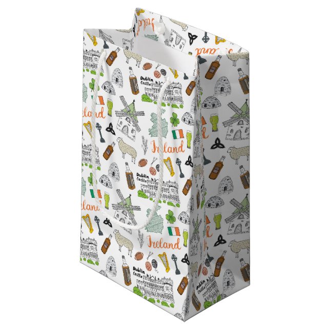 Ireland Sketch Doodle Pattern Small Gift Bag (Front Angled)