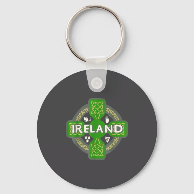 Ireland St Patrick Day Celtic Cross Green  Keychain (Front)