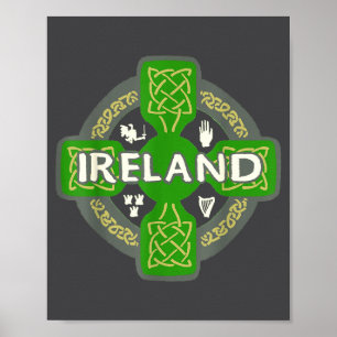 Ireland St Patrick Day Celtic Cross Green Poster