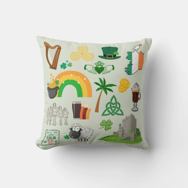 Ireland Symbols Throw Pillow (Front)