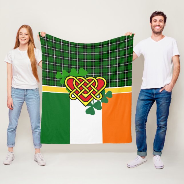 Ireland Tartan, flag, Celtic heart shamrock, Irish Fleece Blanket (In Situ)