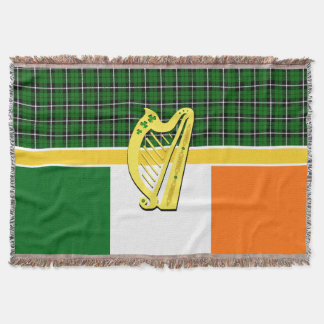 Ireland Tartan, flag, celtic, Irish harp, shamrock Throw Blanket