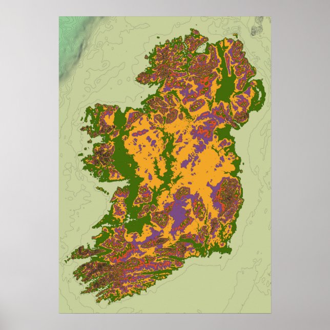 Ireland topographic map poster (Front)