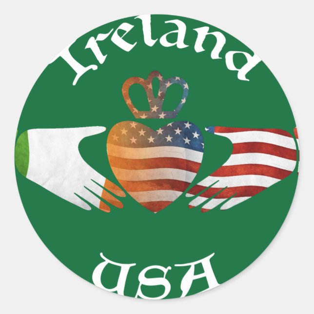 Ireland USA Claddagh Design Classic Round Sticker (Front)