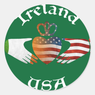 Ireland USA Claddagh Design Classic Round Sticker