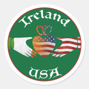 Ireland USA Claddagh Design Classic Round Sticker
