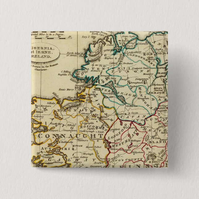 Ireland with boundaries outlined 2 inch square button (Front)