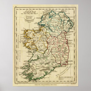 Ireland with boundaries outlined poster