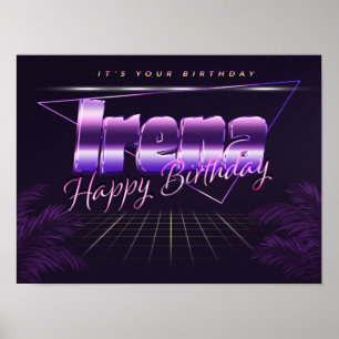 Irena Nom Vorname lila retro Poster Geburtstag