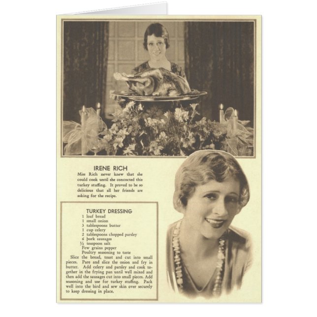 Irene Rich Turkey Dressing Recipe (Front)
