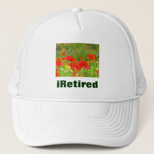 iRetired hats White custom Red Poppy Flowers