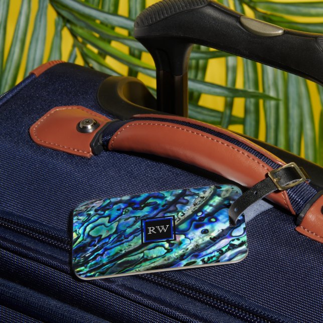 Iridescent Abalone Shell Monogram Luggage Tag (Front Insitu 3)