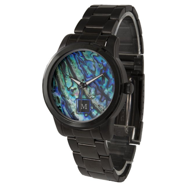Iridescent Abalone Shell Monogram Watch (Angled)