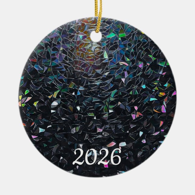 Iridescent Abstract Stained Glass Pattern Ceramic Ornament (Front)