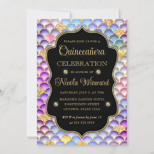 Iridescent and Gold Mermaid Scales Quinceanera Invitation