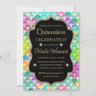 Iridescent and Gold Mermaid Scales Quinceanera Invitation