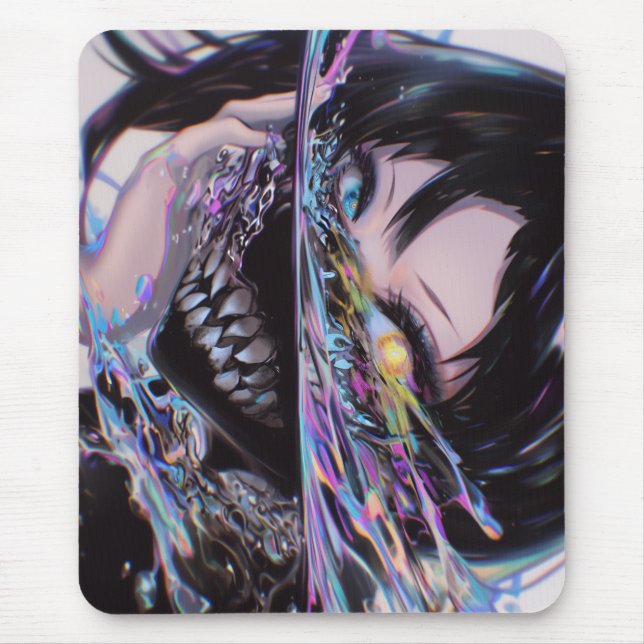 Iridescent Anime Horror: Liquid Smile Monster Mouse Pad (Front)