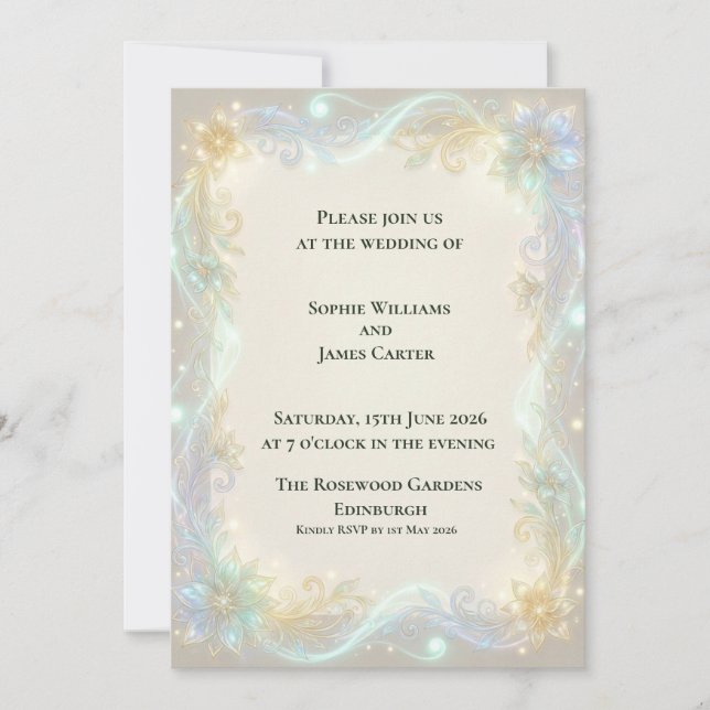 Iridescent Art Nouveau Wedding Invitation (Front)