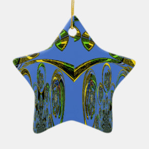 Iridescent Art Print with Golden Abstract Design Ceramic Ornament