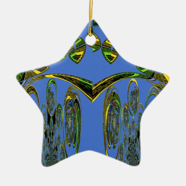 Iridescent Art Print with Golden Abstract Design Ceramic Ornament (Front)