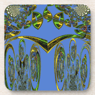 Iridescent Art Print with Golden Abstract Design Coaster