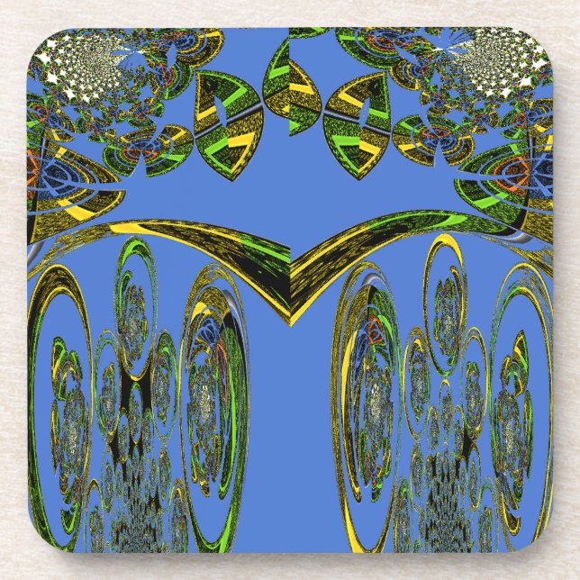 Iridescent Art Print with Golden Abstract Design Coaster (Front)