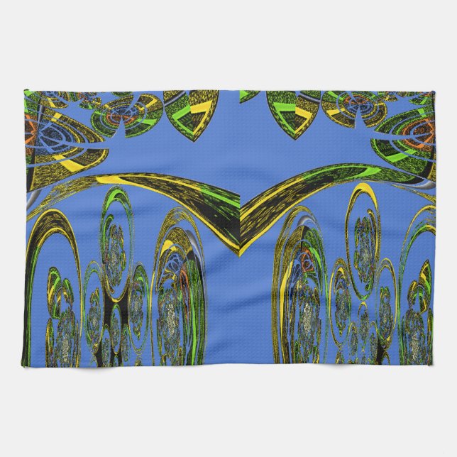 Iridescent Art Print with Golden Abstract Design Kitchen Towel (Horizontal)