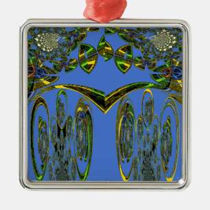 Iridescent Art Print with Golden Abstract Design Metal Ornament