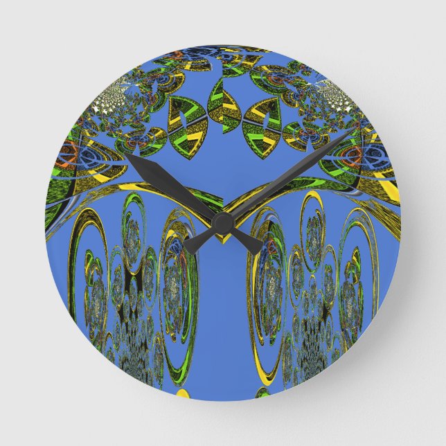 Iridescent Art Print with Golden Abstract Design Round Clock (Front)