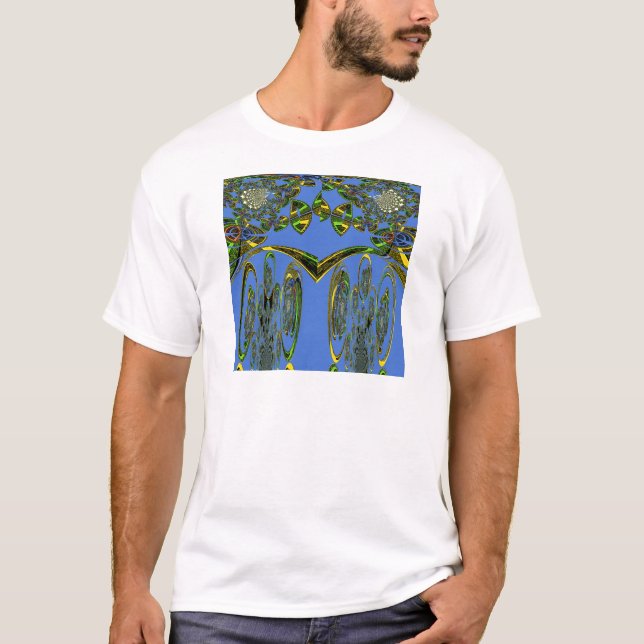 Iridescent Art Print with Golden Abstract Design T-Shirt (Front)
