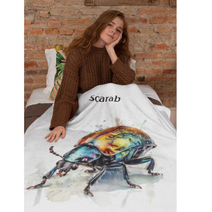 Iridescent Beetle in Watercolor, custom Fleece Blanket