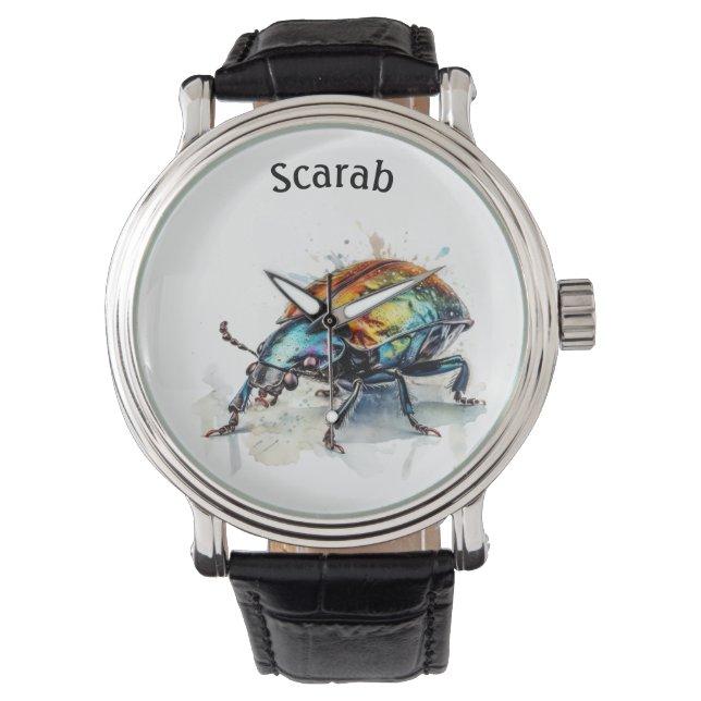 Iridescent Beetle in Watercolor, custom Watch (Front)