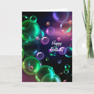 Iridescent Birthday Bubbles On Black Card