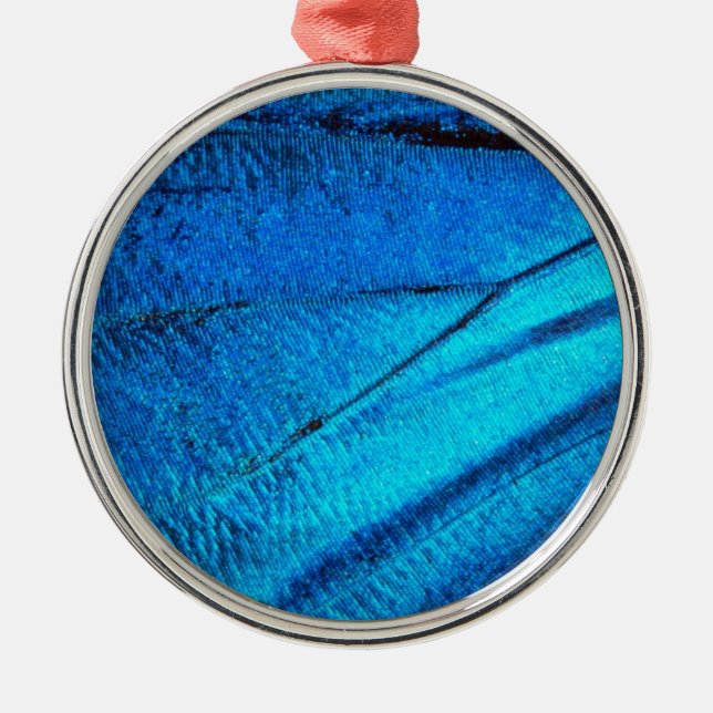 Iridescent Blue Butterfly Wing Metal Ornament (Front)
