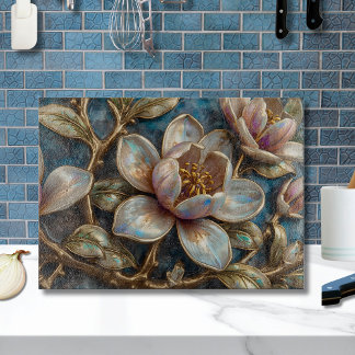 Iridescent Blue Cloisonne Magnolia Cutting Board