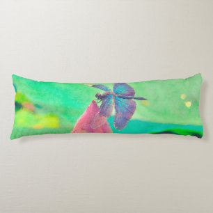 Iridescent Blue Dragonfly on Pink Waterlily Body Pillow
